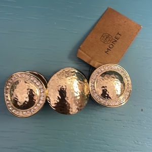 Monet gold and crystal hammered disk stretch bracelet